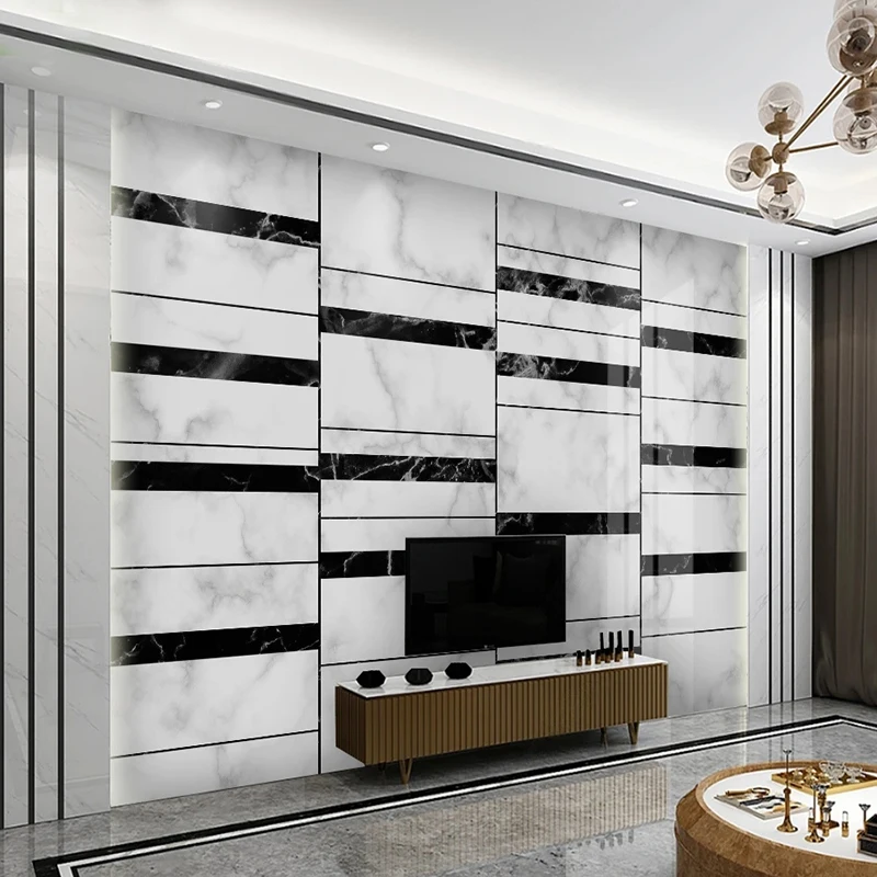 

Custom 3D Abstract Wallpaper For Living Room TV Backdrop Wall Decor Black And White Marble Squares Wall Paper Modern Art Sticker