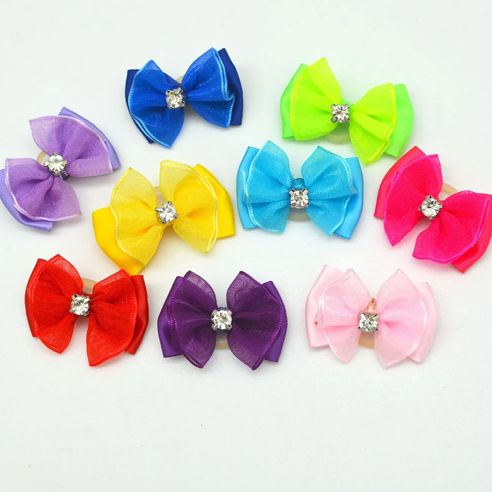 50/100pcs Handmade Pet Dog Hair Bows Rhinestone Variety Lace Ribbon Dog Bow Dogs Grooming Bows Accessories Pet Hair Supplies