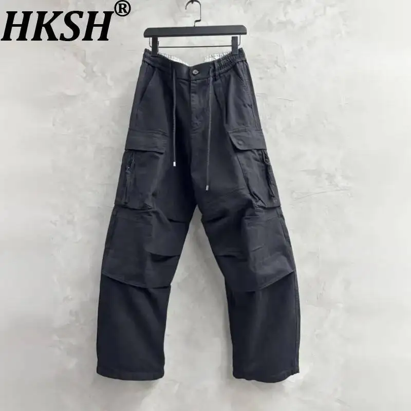 

HKSH Autumn New Man Punk Waste Land Style Washed Patchwork Cargo Pants Fashion Trend Casual Ins Trendy Pleated Straight HK11907