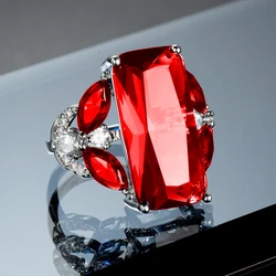 2025 New Fashion Luxury Ruby Crystal Ring Grand Personality Female Wedding Party Fashion Jewelry Shiny Horse Eye Headwear