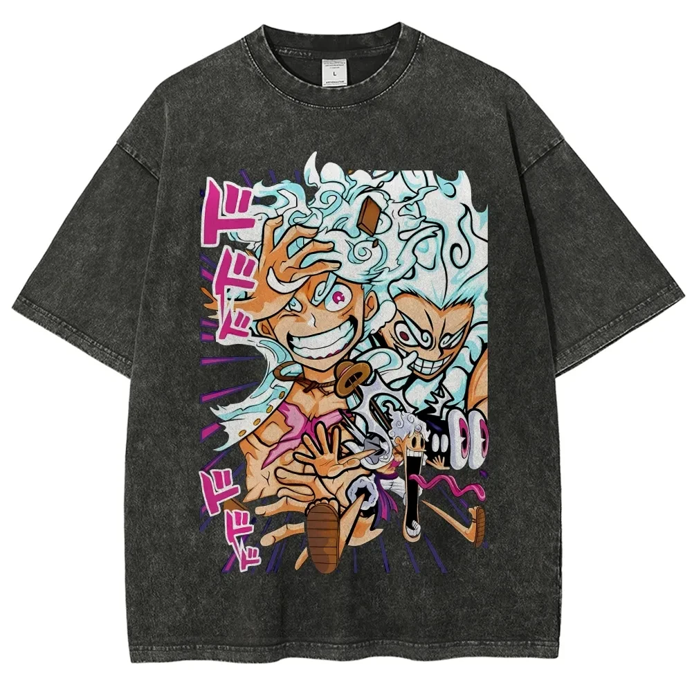 ONE PIECE Printed Short Sleeve T-Shirt Casual Summer Wear Men's Street Clothing Men's T-Shirt Washed and Old Comfortable Pop