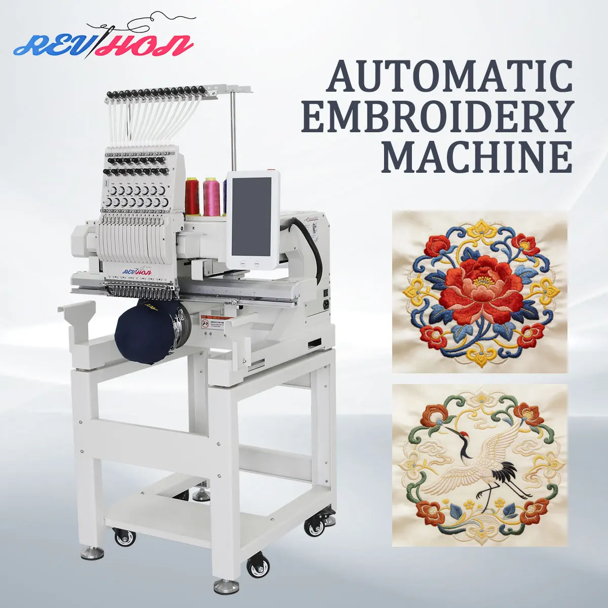 Chinese Factory REVHON Multi Function T-shirt Cap Professional Automatic Single Head Computer Embroidery Machine