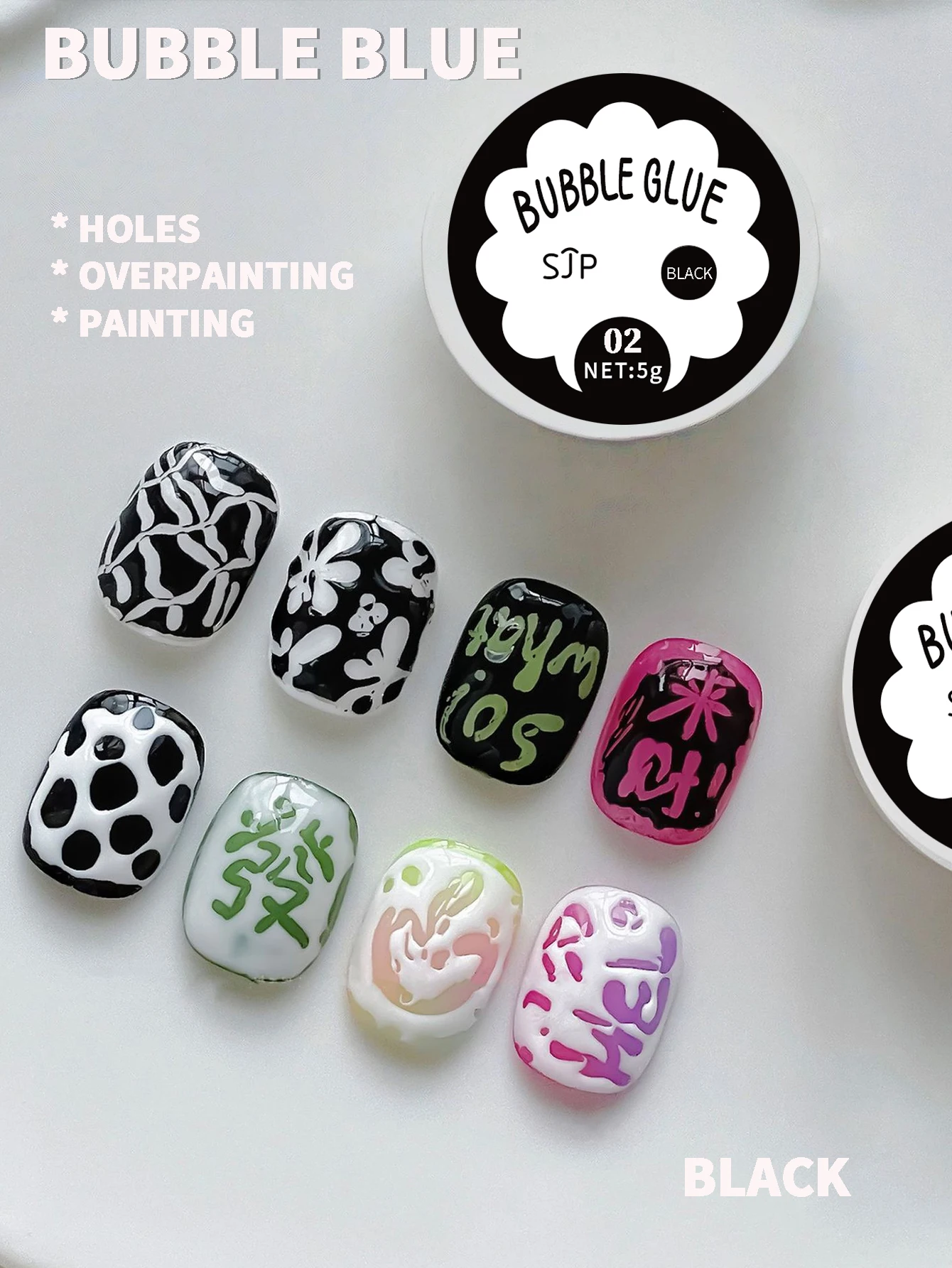 2 قطعة فقاعة الغراء مجموعة نمط جديد كزة الغراء صافي موجة سوداء ثقب الغراء عالية التشبع اللون اللوحة فرك مسمار المواد الغراء ث