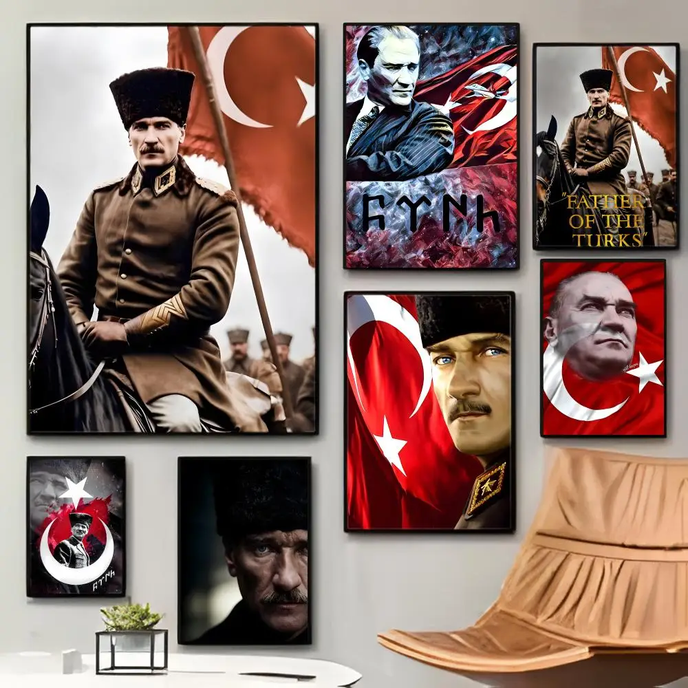 Affiche de Mustafa Kemal Atatürk, politicien réformateur turc, affiche autocollante imperméable, décoration murale pour café, bar, chambre, cadeau