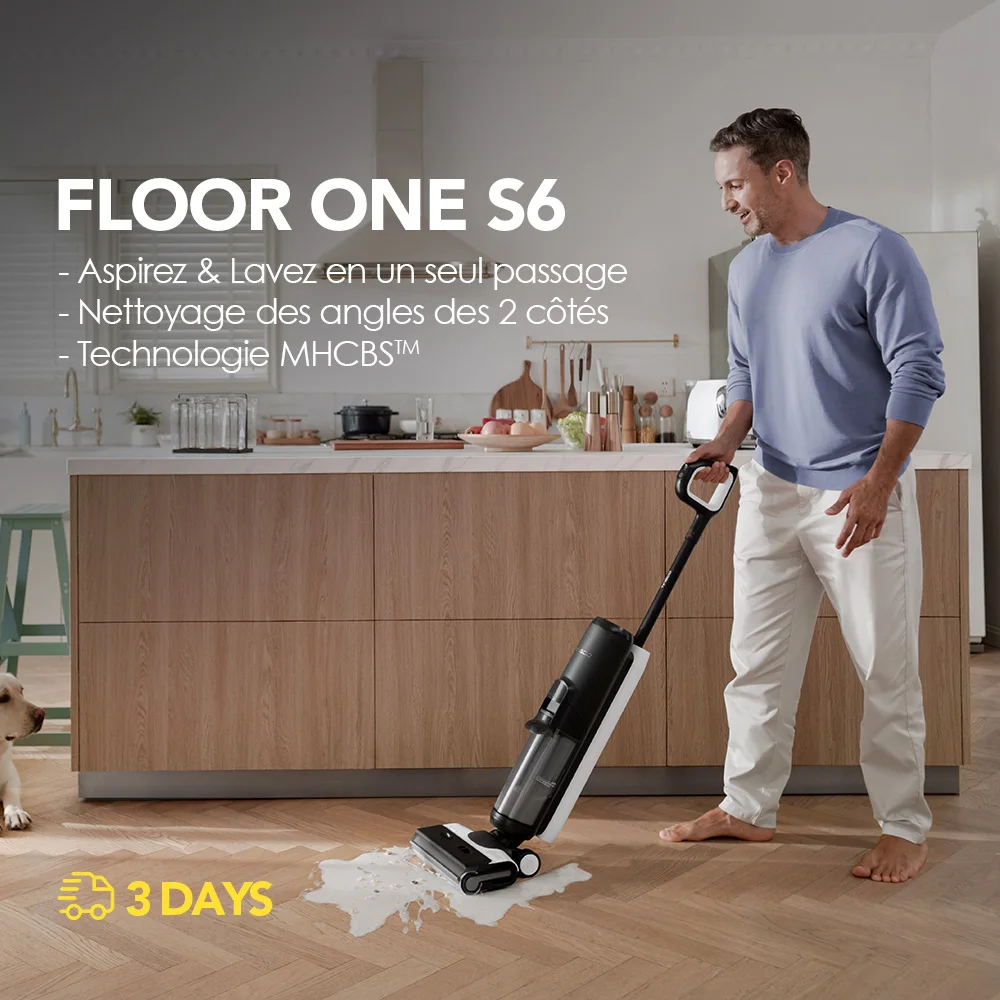 Tineco Floor One S6 Aspirateur eau et poussière, aspirateur eau et poussière sans fil, aspirateur-laveur à batterie avec affichage LED, aspirateur tout-en-un avec fonction lavage, autonomie de 35