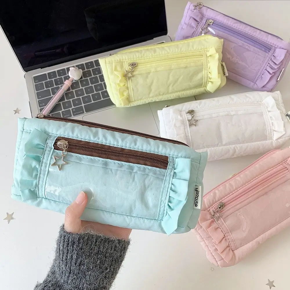 Transparent window Pencil Case Badge Display Large Capacity Pen Bag multi-functional Storage Stationery Storage Pouch