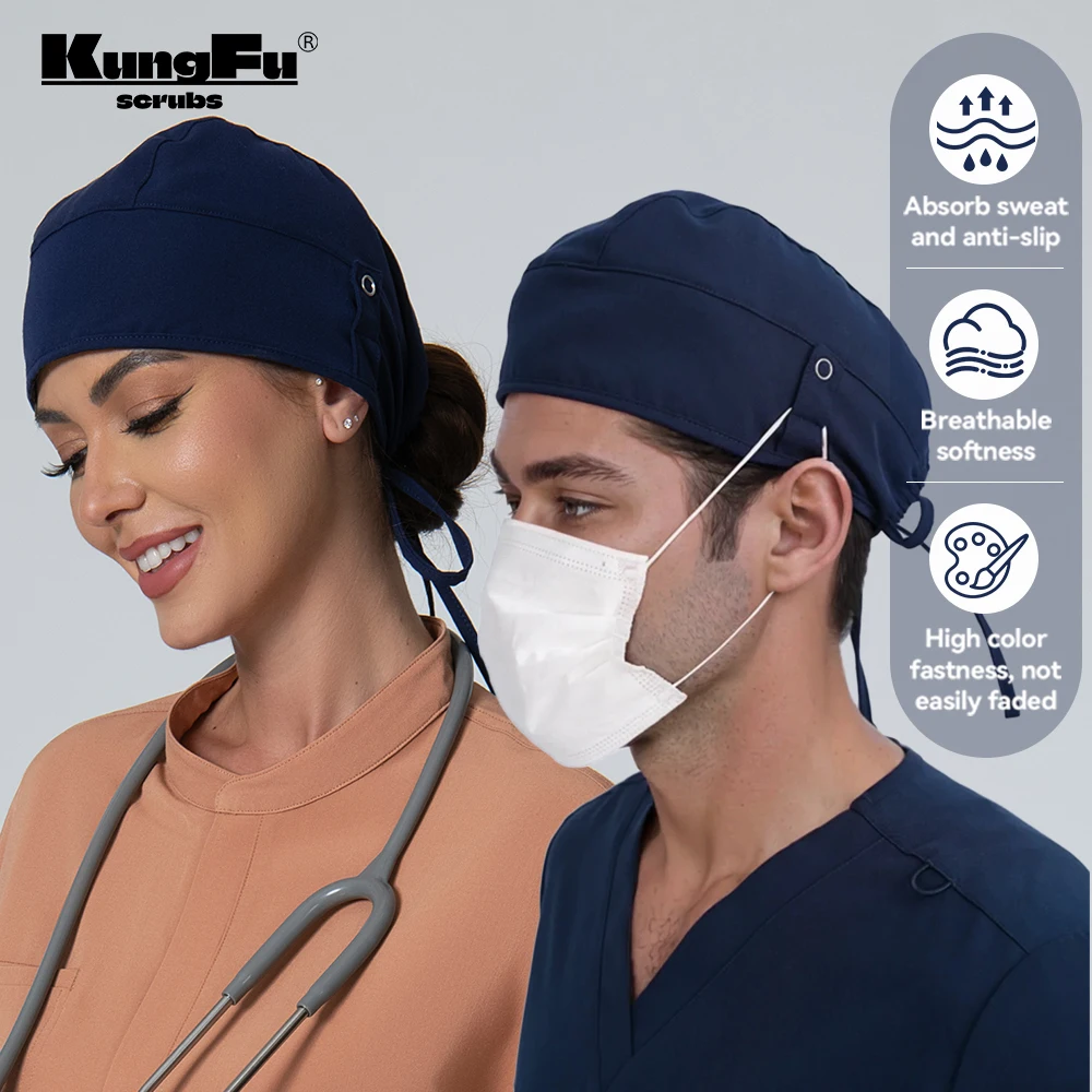 KUNGFU SCRUBS Cap quirúrgico suave Sombreros de enfermera scrubs Cap absorbente de sudor w / cápsula de trabajo de enfermería médica elástica tanto para hombre como para mujeres