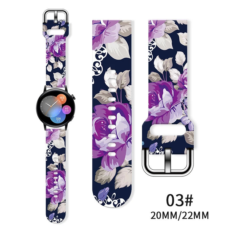 20mm Flower Printed Strap for Samsung Galaxy Watch 6/5 40mm 44mm Sport Band Replaceable Bracelet 22mm for Amazfit Balance 5Pro