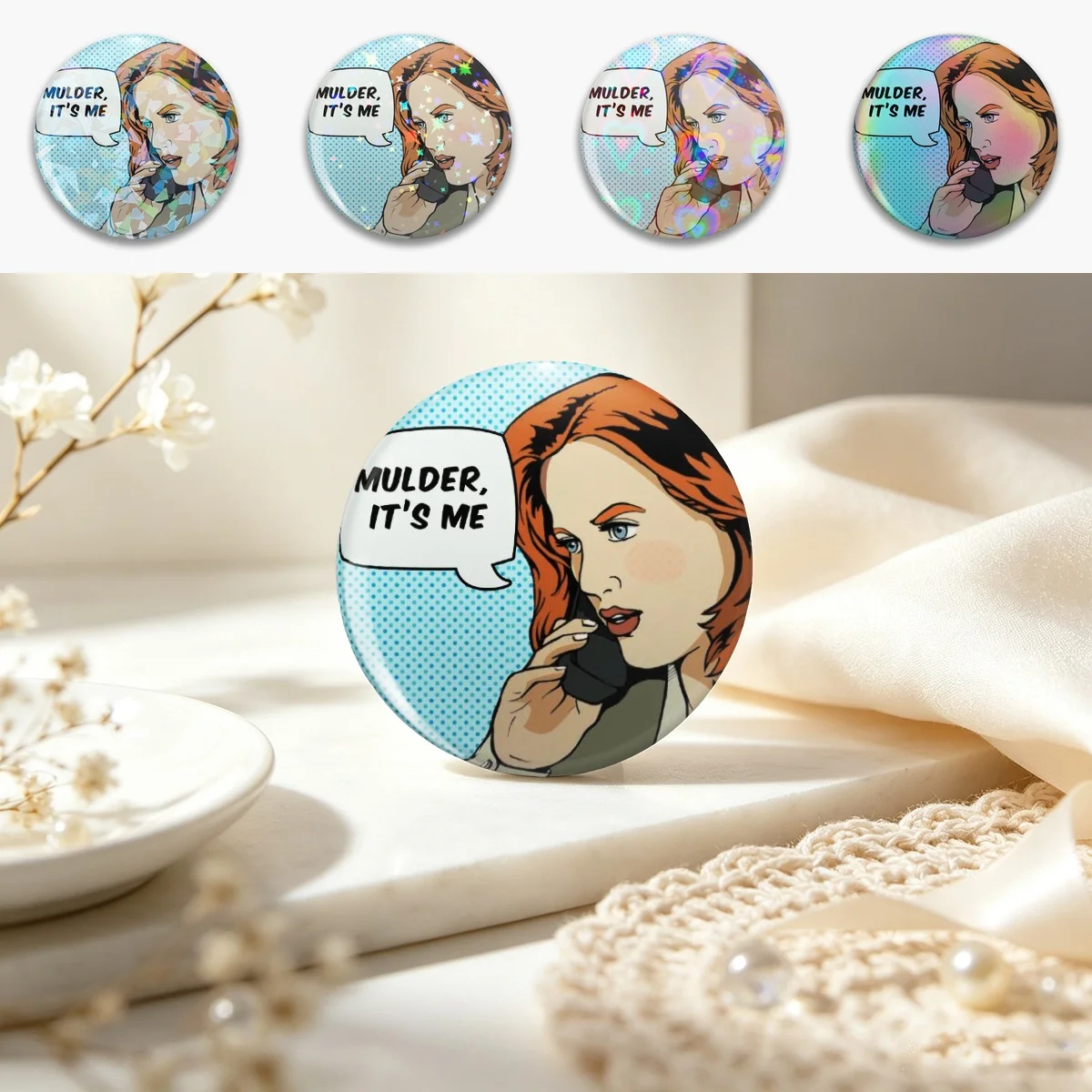 Pop Scully Pin Holographic Star Heart Pin Brooches Laminated Button Fashion Accessory