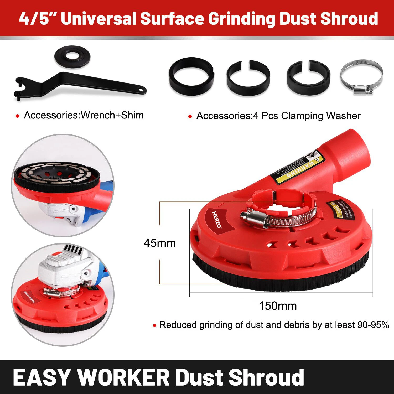 Imagem -02 - Herzo-dust Shroud Grinding Cover Tool Grinders com Brush Ring Power Tools Attachment 125 mm 5