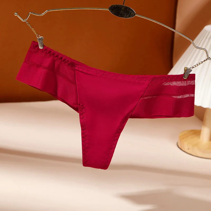 Celana Dalam Wanita Seksi Es Sutra Tak Terlihat Rendah Naik Thong Warna Solid Renda T-pants Elastis Tinggi Mulus Menawan G-String