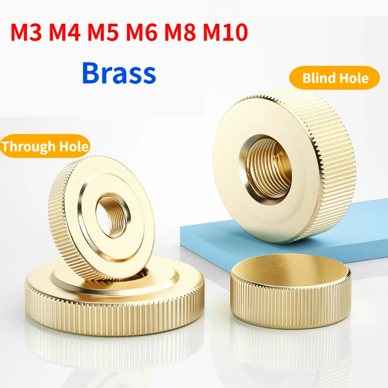 M3~M10 Brass Blind/Through Hole Adjust Leveling Knurled Toolless Thumb Nut Striped Knurled Flat Head Hand Screw Knob Nut