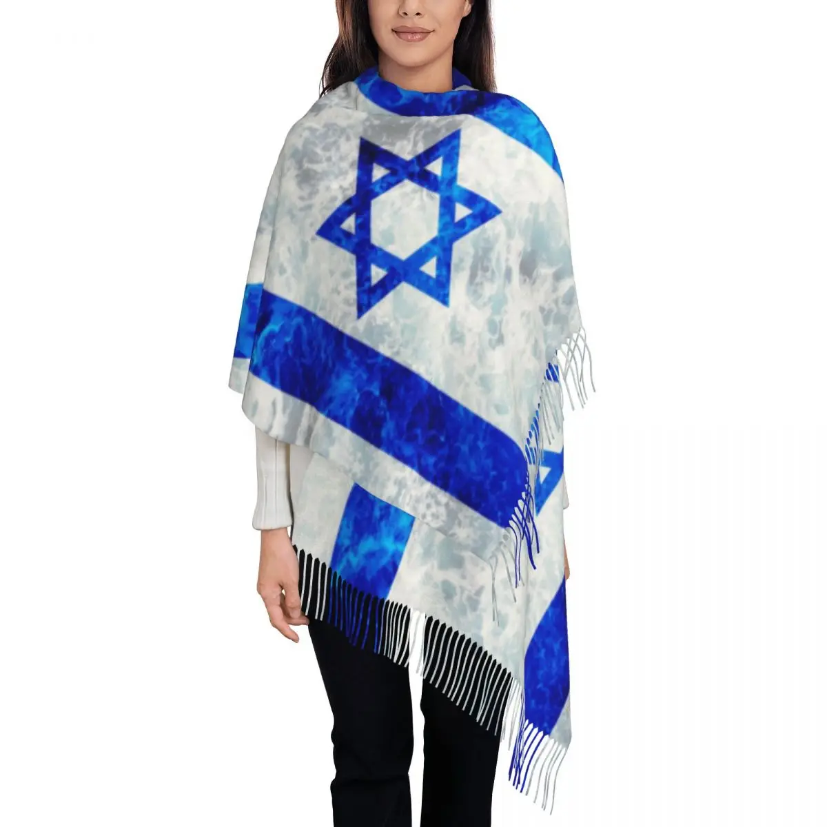 

Custom Printed Flag Of Israel Scarf Women Men Winter Fall Warm Scarves Ocean Waves Shawl Wrap