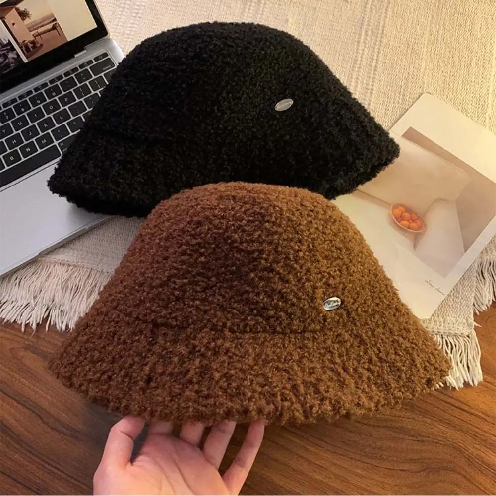 

Wide Brimmed Plush Fisherman Caps Keep Warm Retro Vintage Women's Bucket Hat Casual Thickened Warm Basin Hat Autumn Winter