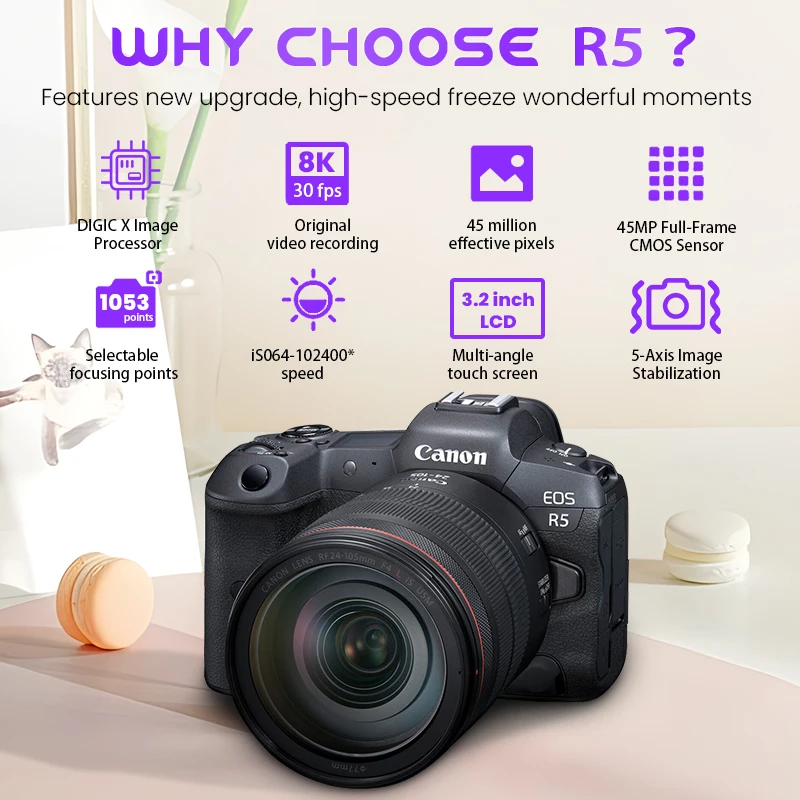 كاميرا Canon EOS R5 بدون مرآة كاميرا Canon الاحترافية الرائدة 45 ميجابكسل 8K RAW لتصوير الفيديو