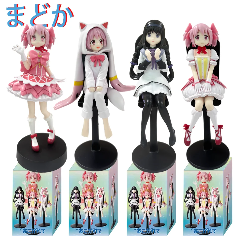 1-4 Stück Box Puella Magi Madoka Magica Sitzende Figur Anime-Figur Kaname Madoka Akemi Homura PVC-Statue Desktop-Ornament