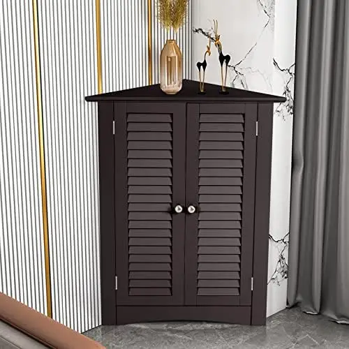 

LUARANE Wooden Corner Cabinet, Bathroom Floor Cabinet with Double Shutter Doors Adjustable , Free Standing Organizer Cabinet fo