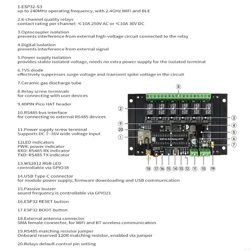 B0KF Industrial 6CH ESP32S3 WiFi Relays Module Supports WiFi Bluetooth-compatible