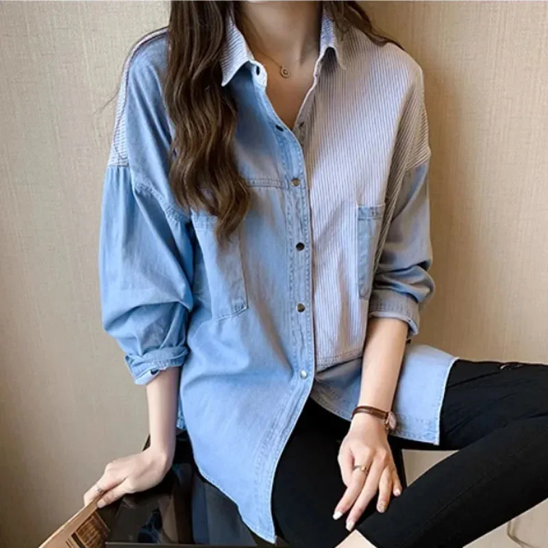 Spring New Camisa Jeans Feminina Shirt Cotton Female Long Sleeve Women\'s Denim Shirt Loose Korean Loose Blouse 7256 50