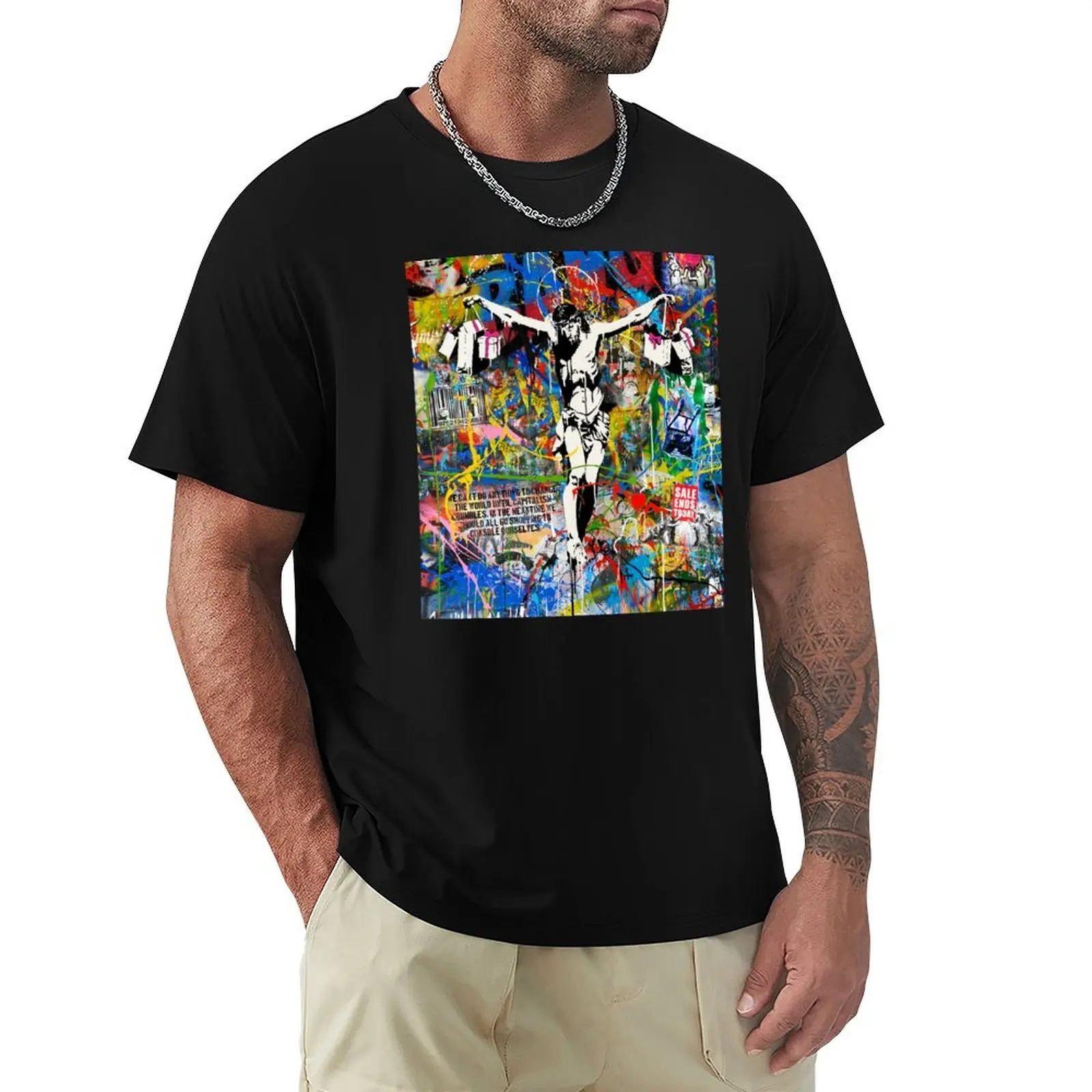 

Banksy Shopping Jesus Pop Street Art Mashup T-Shirt fashion shirts summer shirt men clothings