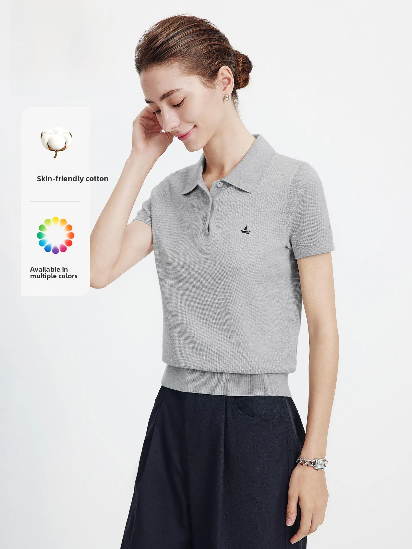 

Navigare Summer 2026 Women's Short Sleeve Shirt Casual Turn-down Collar T-shirt Straight Cut Basic Mass Poly Cotton Blend