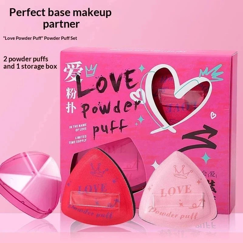 3Pcs Pink Powder Puff Set Sponge Dry And Wet Dual-Use Leather Surface Flocking Makeup Puff Soft Skin-friendly Air Cushion.~