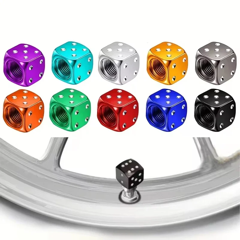 4Pcs Universal Dice Style Aluminum Valve Caps Dustproof Tire Wheel Stem Covers for Auto Moto Bicycle