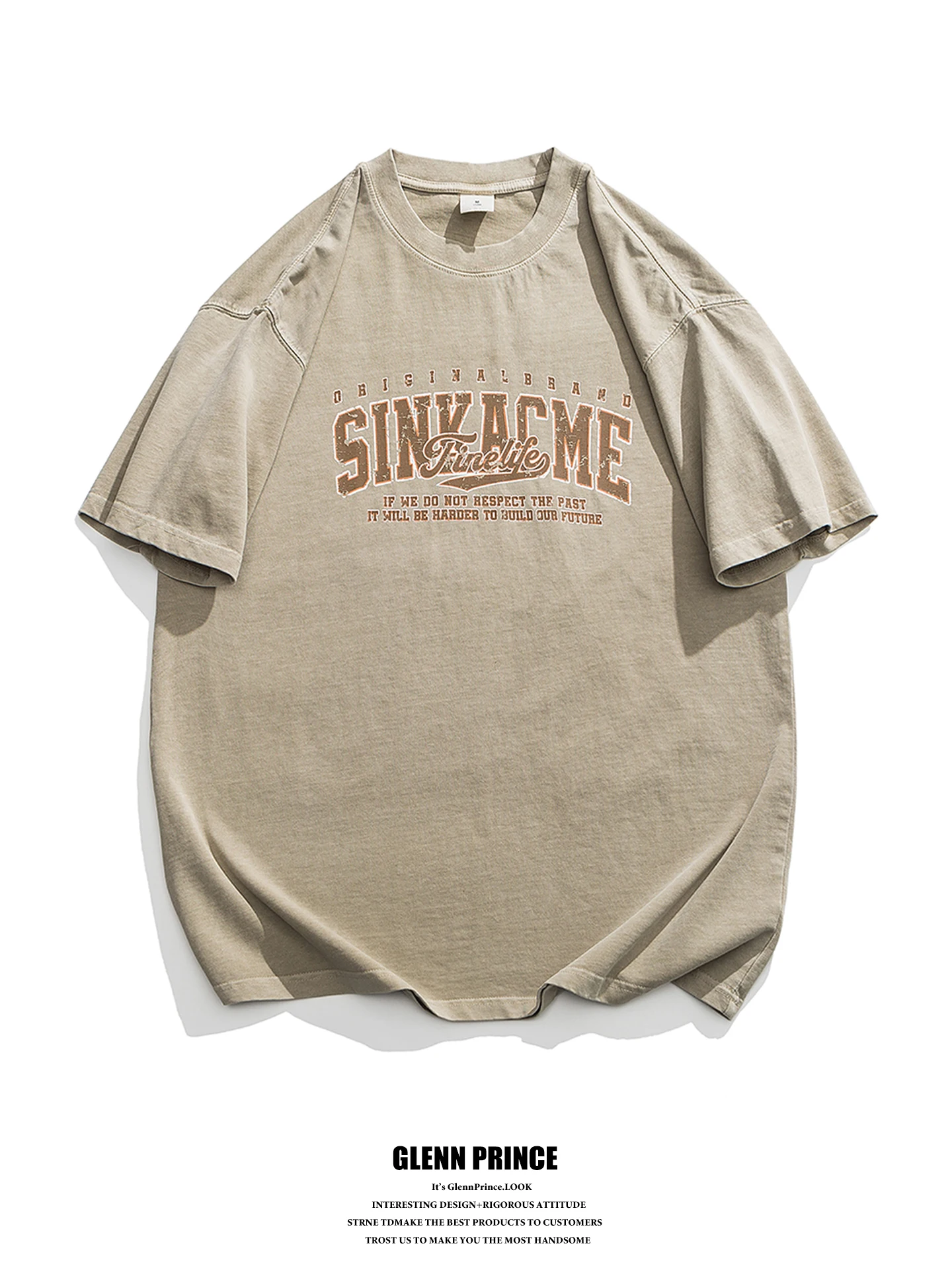 

GPstudio American Retro Washed Heavyweight Short Sleeve T-Shirt Men Summer Hong Kong Style Trendy Loose Pure Cotton Tee