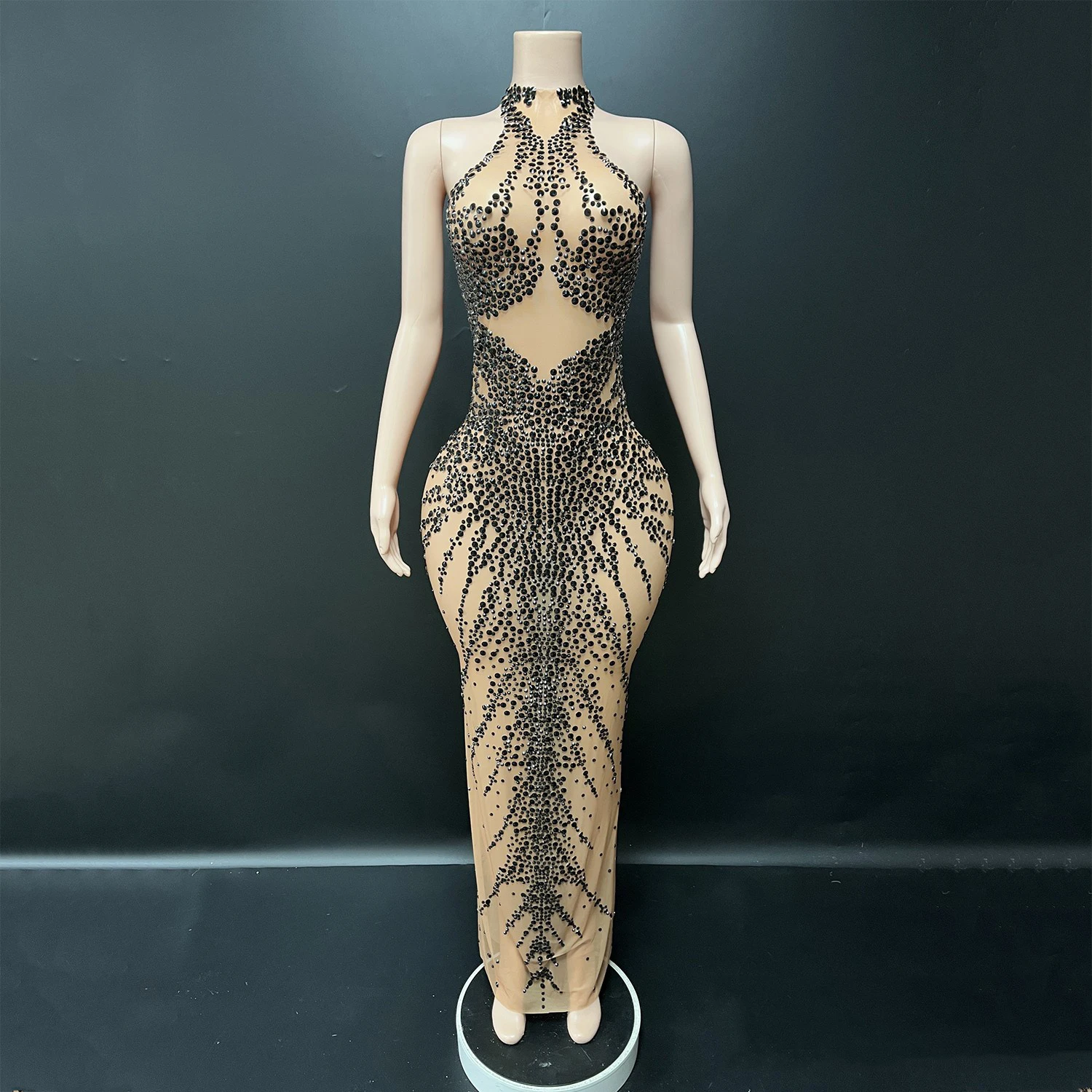 フルラインストーンをあしらったドレス 女性歌手 フェスティバル プロムガウン ウェディング ステージ イブニングドレス キャットウォーク パーティーコスチューム XS10551