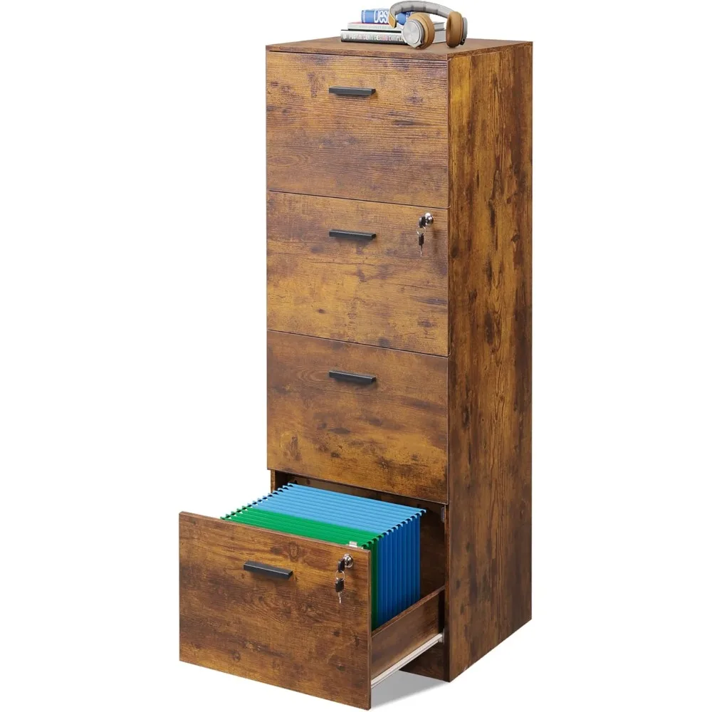 

4 Drawer File Cabinet with Lock, Vertical Filing Cabinet for A4/Letter Size Files, Wood Storage Organizer for Home Office, Rust