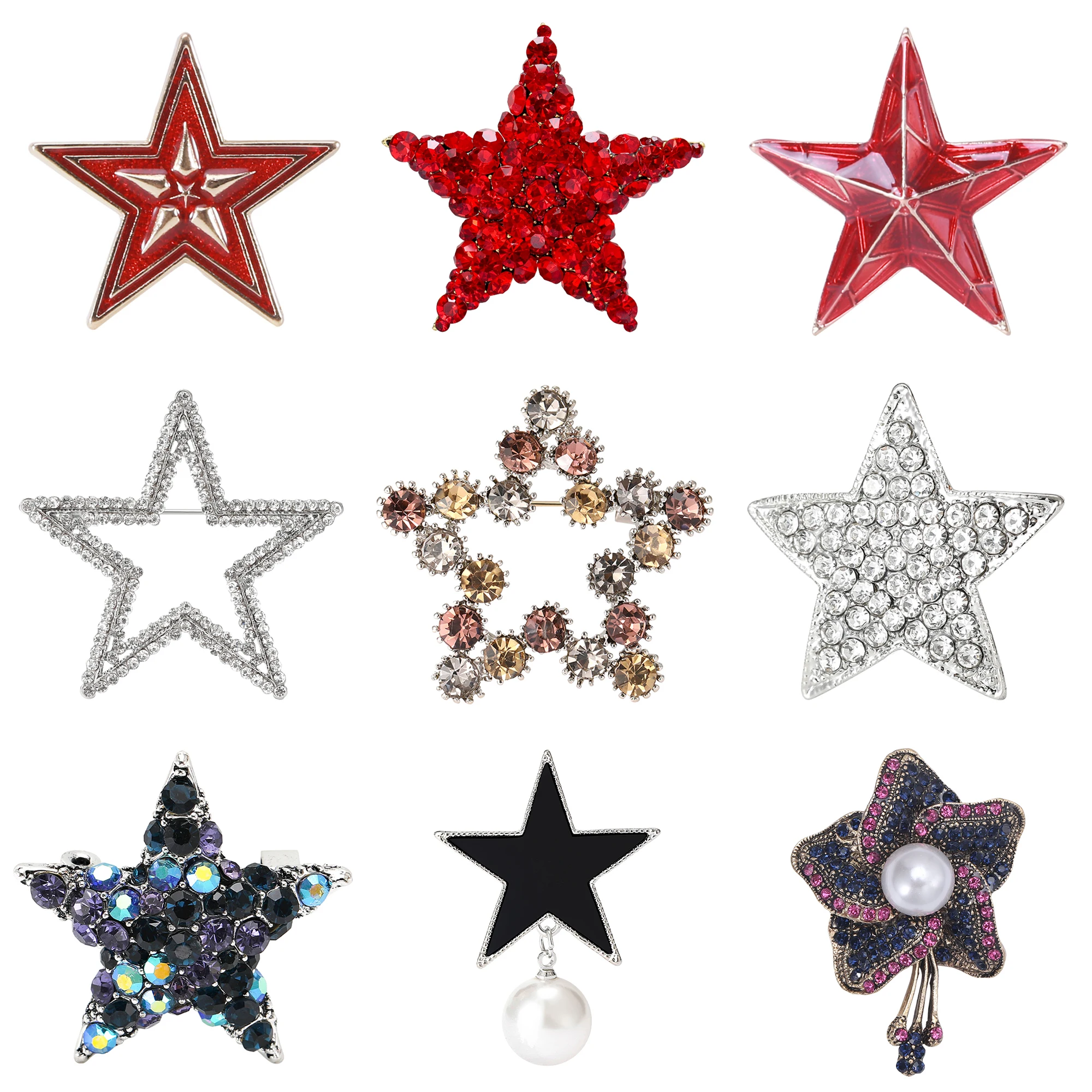 Luxury Rhinestone Five Pointed Star Brooches for Women Unisex Pearl Stars Pins Banquet Party Backpack Gifts Jewelry Accessories