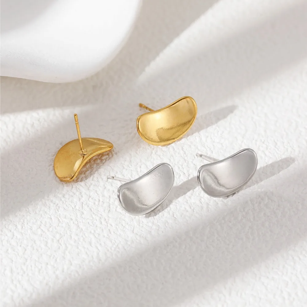 Stainless Steel Minimalist Daily Stud Earrings Waterproof Metal Glossy Edge Lifting Fashion Gold Silver Color Chic Jewelry Women