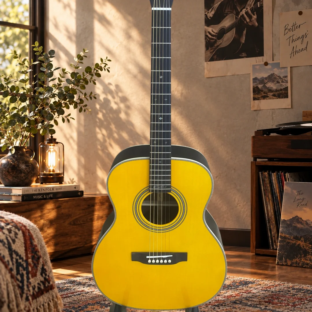 High Quality 00028EC Acoustic Guitar, with Signature, Yellow Color, Spruce Top, Rosewood Fretboard, for Band Performance