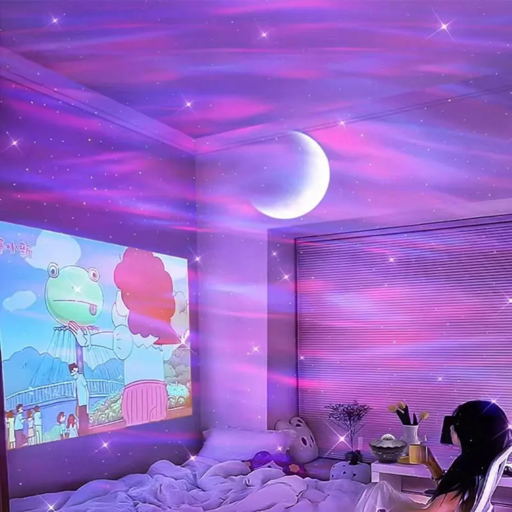Aurora Star Projektor Nachtlicht, warme LED-Nachttischlampe für Raumdekoration, romantisches Geschenk für Weihnachten, Geburtstag, Valentinstag