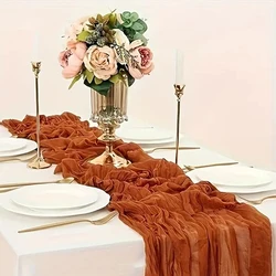 1pc Terracotta Boho Crinkle Table Runner, Long Gauze Rustic Cheese Cloths for Wedding Bridal Shower Birthday Party Decorations