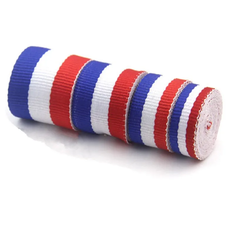 Christmas Decor 10MM Fabric 25 yard France Flag Grosgrain Ribbon for Craft Butterfly Hair Clip Bag Belt Red White Blue