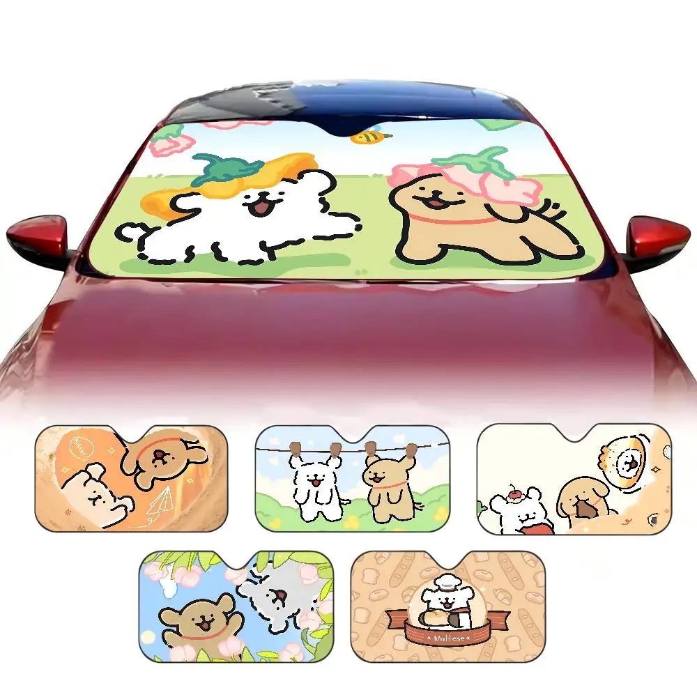 Dog Breed Maltese Line Dog Novelty Car Front Windshield Sunshade 70x130cm Cartoon Foils Car Window Windscreen Cover
