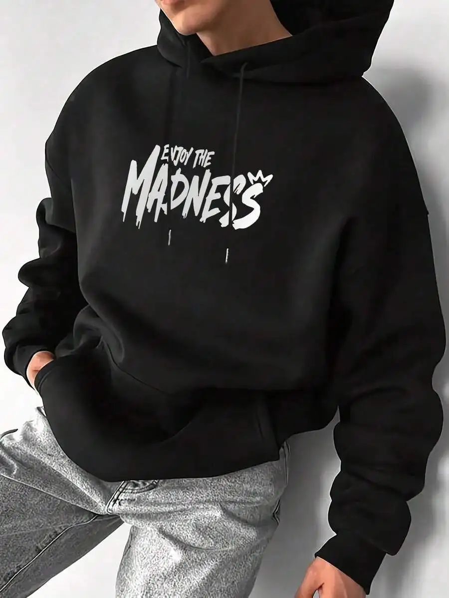 Men's Casual Fashion Street Extreme Sports Cartoon Print Kangaroo Pocket Drawstring Loose Hoodie Sweatshirt, Autumn/Winter