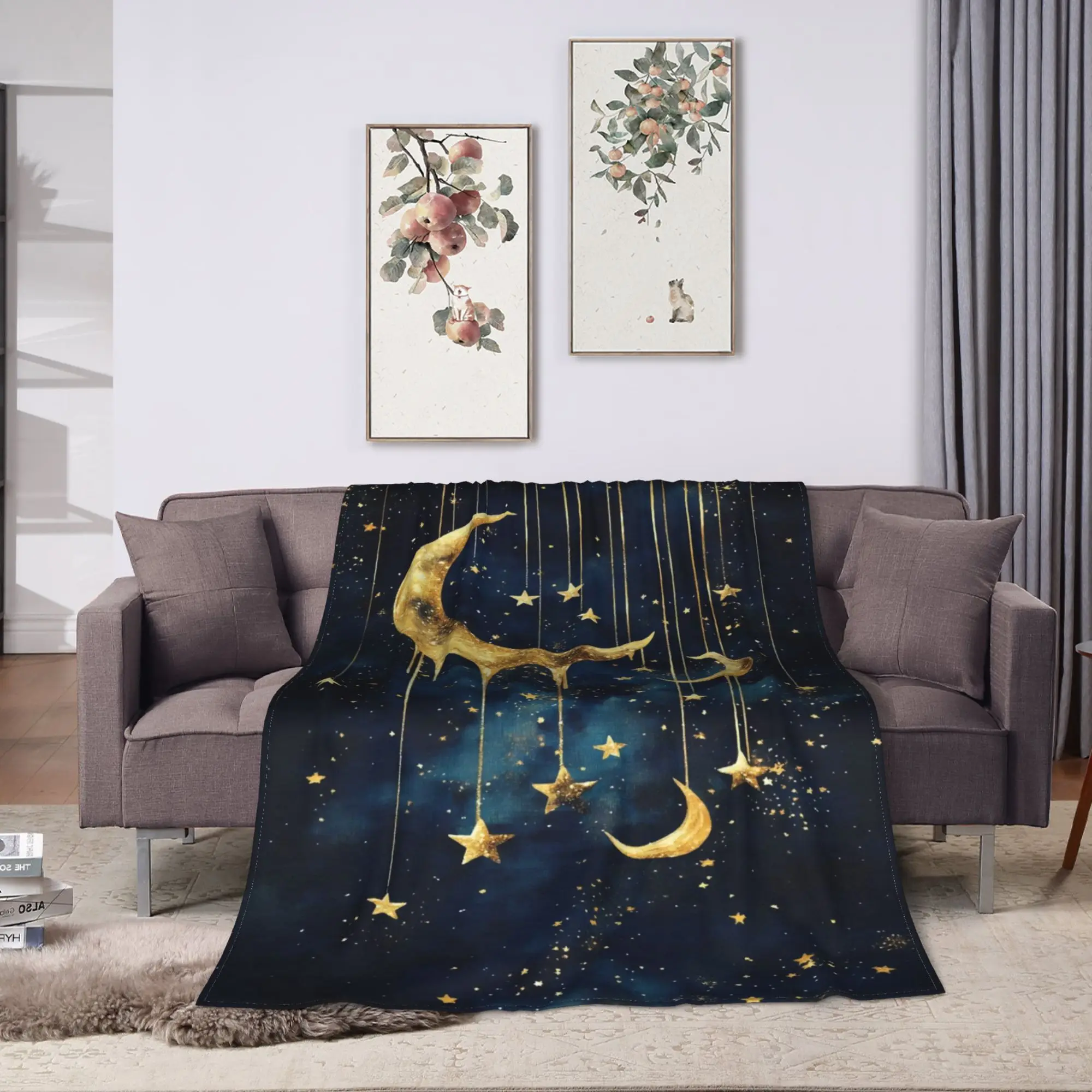 Blanket Astrology Zodiac Moon and Stars Blanket, Purple Witchcore Decor Gothic Couch Blanket Cozy Gift