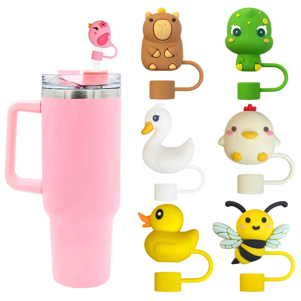 New Animal series 3D Straw Cover Cap for Reusable Drinking Dust Cap Glas Cup Accessories, Straw Topper 10mm Silicone Straw Cover