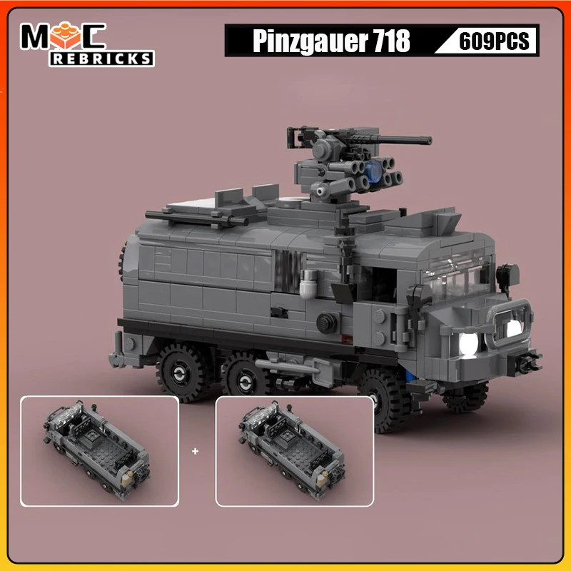 High-tech Military Vehicle Weapon Pinzgauer 718 6x6 Army Light Trucks MOC RWS Building Block Model Puzzle Toys Kid's Bricks Gift