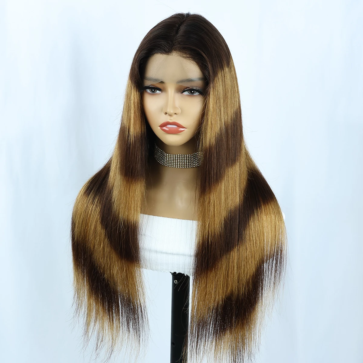 Wig Renda Depan Miss Rola Omber Wig Fashion Wig Rambut Manusia Lurus Remy Wig Penutup Renda 4X4 Coklat Omber Brasil