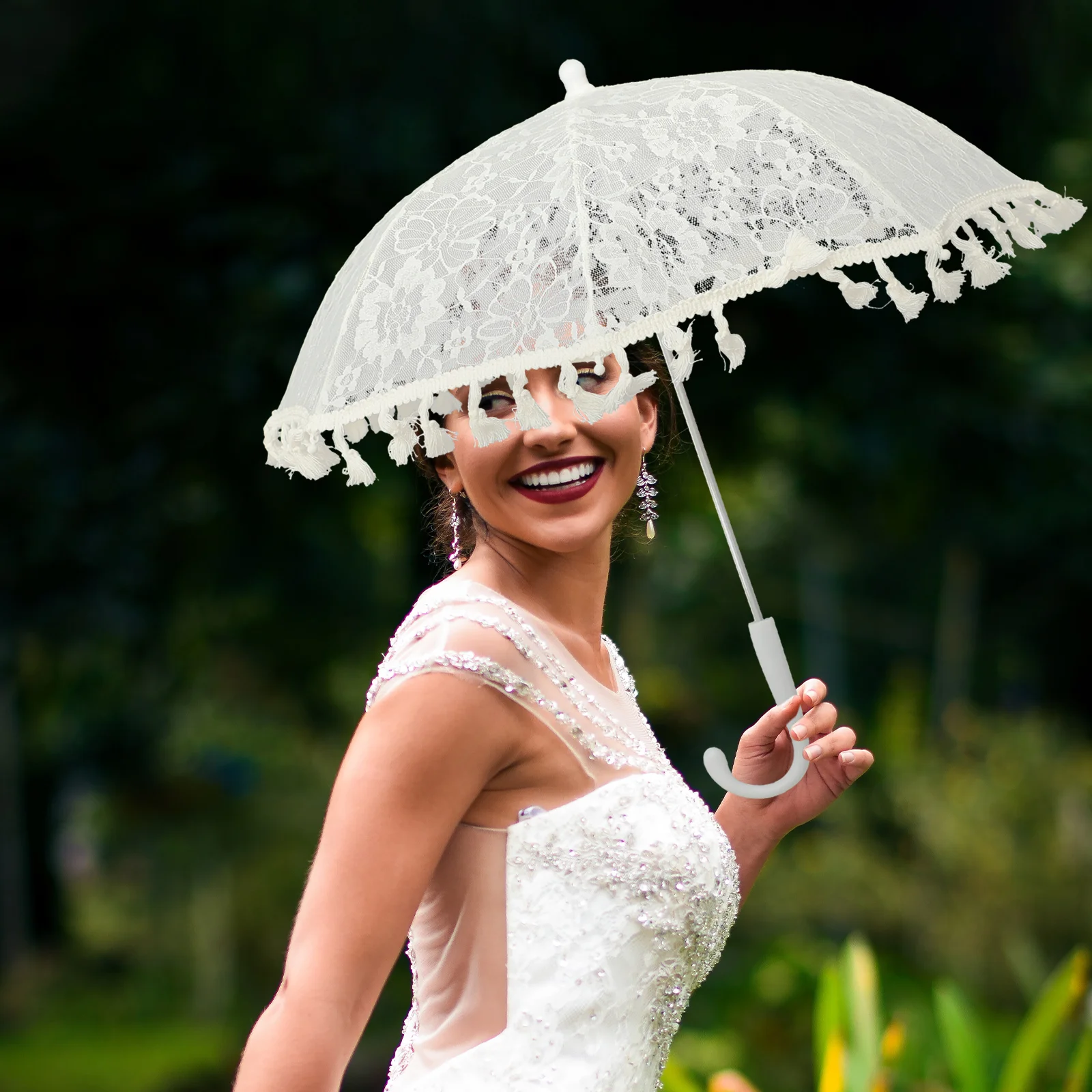 Handheld Parasol Bride Parasol Dance Lace Umbrella Decoration Wedding Accessories White Princess Wedding Bride Lace Umbrella