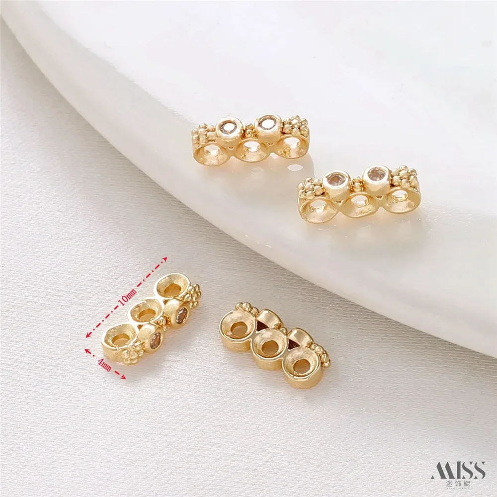 14K goud omwikkelde kleurbehoudende zirkoon pruimenbloesem dubbele rij drie rij parel kralen septum DIY armband sieraden accessoires