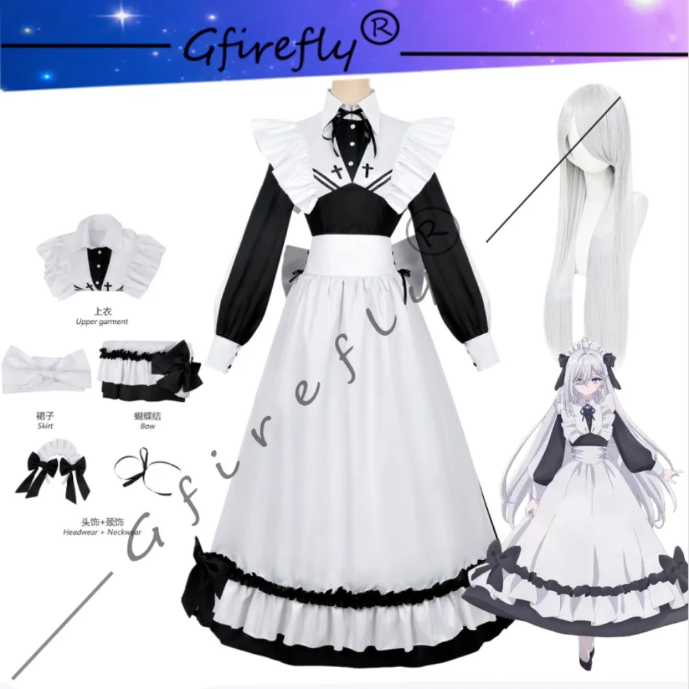 لعب ألعاب الموت لوضع الطعام على الطاولة Sorimachi Yuki أزياء تنكرية باللونين الأبيض والأسود ملحقات فستان الخادمة شعر مستعار للهالوين