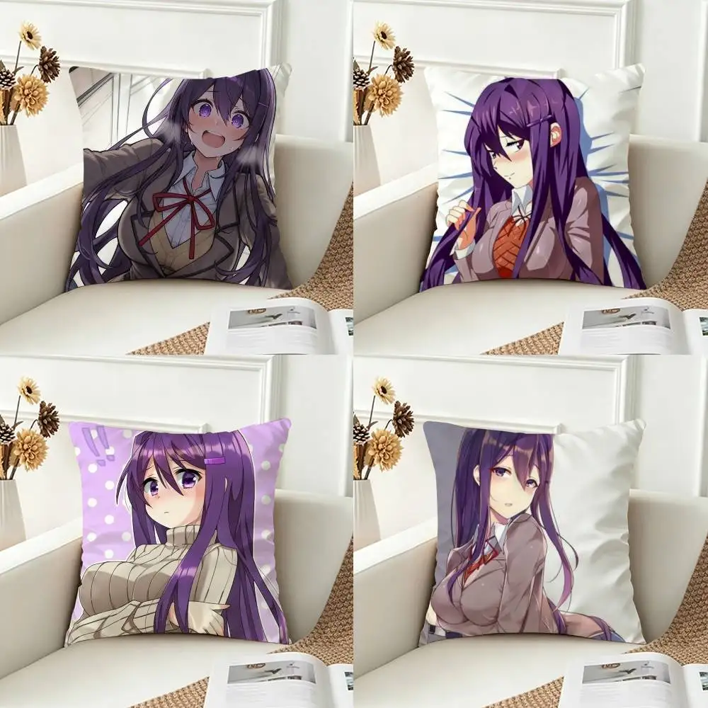 Ddlc Girl Yuri Double-sided Printed Square Decorative Cushion Cover for Sofa Living Room Home Decor
