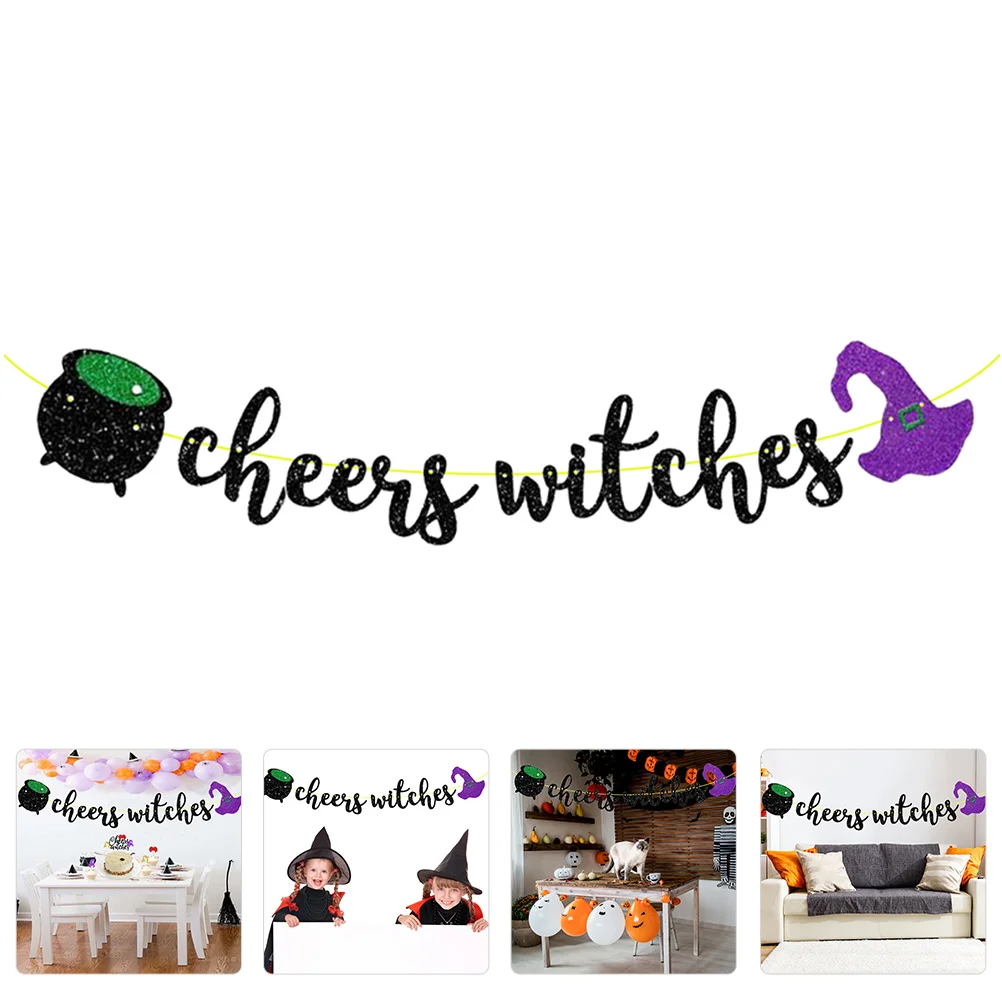 

Witch Jar Lace Flower Halloween Decorations Indoor Outdoor Hanging Flags Home Witches Banner Accessories Photo Prop for Party