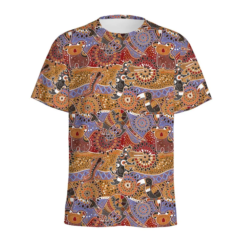 Australian Aboriginal Art Graphic T-shirt Men Summer 3D Printed Animal T Shirts Tops Short Sleeves Oversized Round Neck Tees