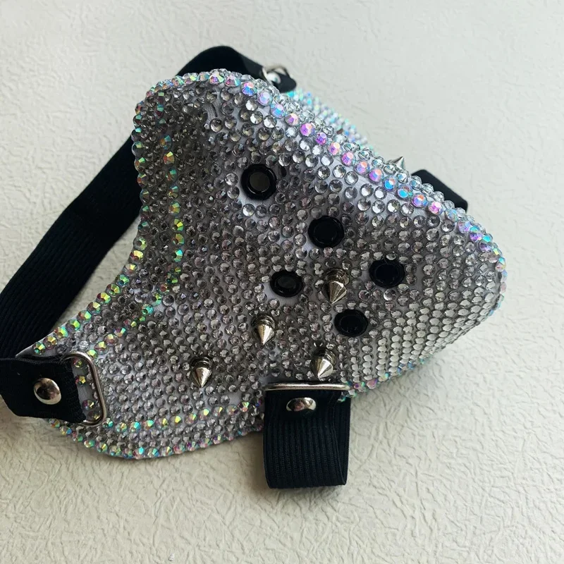 Cosxin Punk Rock Style Diamond Mask Goth Teen Bike Ride Female Knight PU Diamond Mask Cosplay Rock Half Face Mask
