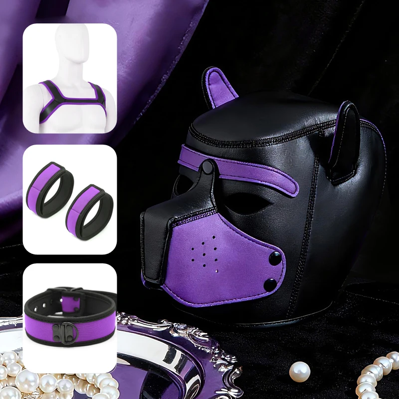 XL taille PU nouveau grand chien couvre-chef visage complet fétiche chiot Cosplay masque capuche pour hommes femmes Halloween jouer fête Sexy Costumes
